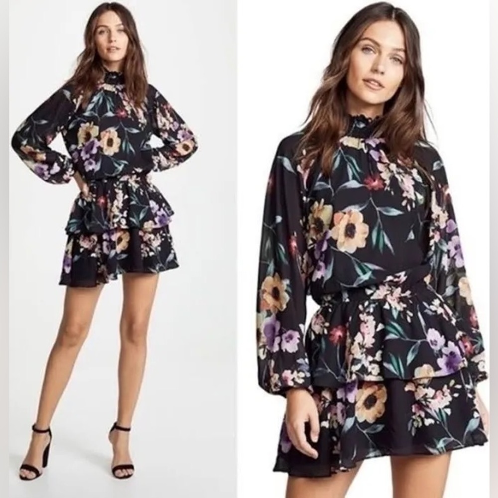 NWT Yumi Kim Class Act Long Sleeve Floral Mock Neck Ruffle Mini Dress